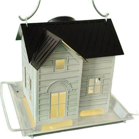 Mangeoire à oiseaux extérieure en métal à énergie solaire avec lumière solaire design cabane en métal, un cadeau unique. (1/4)