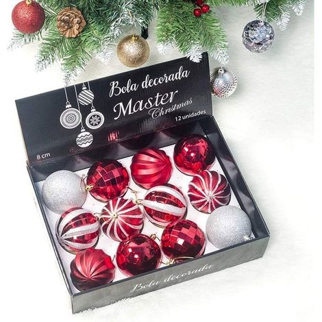 Lot 12 boules Noël 8cm, décorations sapin/cadeaux (1/5)