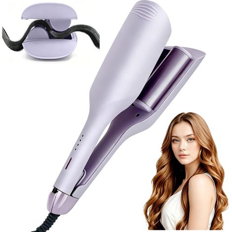 Fer à friser French Wave - 32 mm - Pour cheveux - 4 températures - Ionique - Céramique - Pour grandes vagues - Convient pour les débutants et tous les types de cheveux - Violet (1/5)