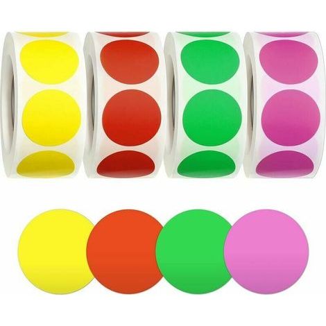25 mm runde Etiketten, runde Aufkleber, runde selbstklebende Punkte – 4 Farben: Rot, Rosa, Gelb, Grün (1/5)
