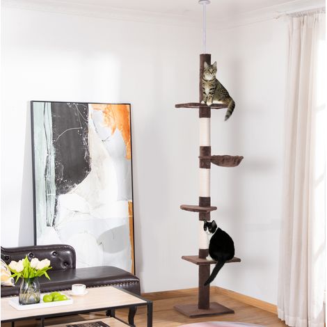 Árbol para gatos de techo ajustable, 5 niveles, sisal, 40 x 34 x 230-260 cm, marrón DESVIAE (1/5)