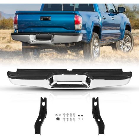 Heckstoßstange, Kompatibel mit 1995-2004-Toyota Tacoma, Chromstahl-Heckstoßstange, Montage-Ersatz-Heckstoßstange mit Kennzeichenbeleuchtung und Trittpolster, ohne Sensorlöcher, für TO1102215 (1/5)
