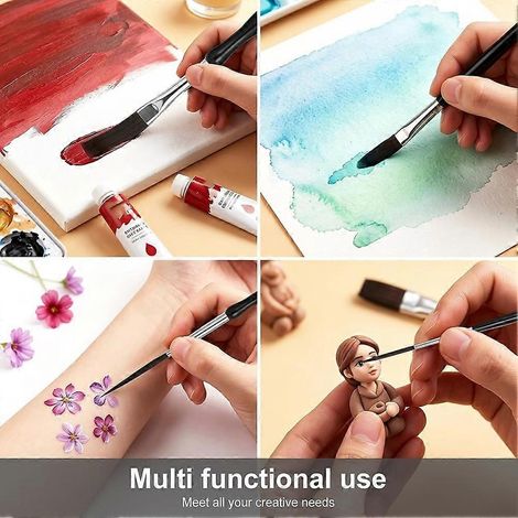 Ensemble de 6 pinceaux fins pour dessin, comprenant des pinceaux pour peinture acrylique et aquarelle. (1/4)