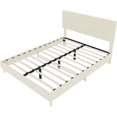 Cama doble beige tapizada con cabecero capitoné de cuadros 140 x 200 cm HOMVRA (1/5)