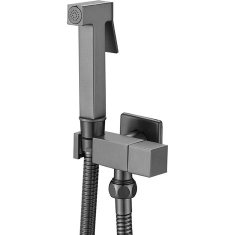 Douchette hygiénique murale laiton noir mat – 1,5m flexible inox, économique installation facile