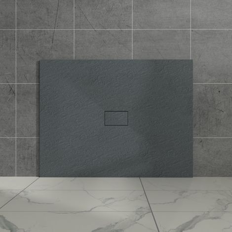 Aquariss Anthracite Rectangular Shower Tray Slate Effect SMC Slip-Resistant Shower Base 1200x1000mm with Waste