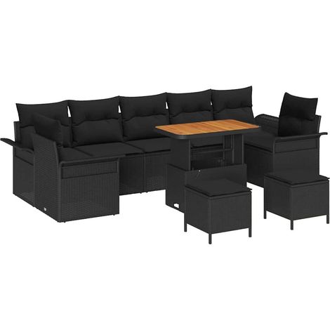 Garden Sofa Set with Cushion with Storage 10 pcs Black vidaXL