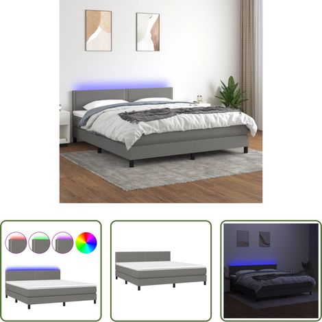 Sommier tapissier - Sommier à lattes de lit et matelas et LED Gris foncé 180x200 cm (1/5)