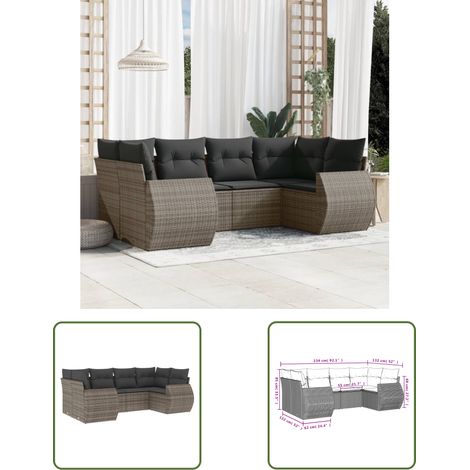 The Living Store 6-tlg. Garten-Sofagarnitur mit Kissen Grau Poly Rattan - Gartenmöbel - Lounge Set - Rattan Möbel - Outdoor Möbel - Gartenlounge (1/3)