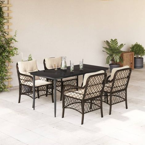 5-tlg. Garten-Essgruppe mit Kissen Braun Poly Rattan (1/5)