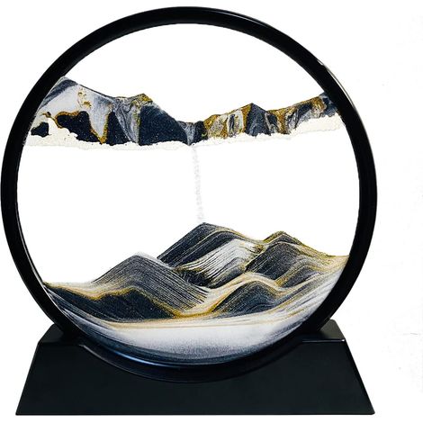 Images de Sable Rotatives 3D Dynamiques, Cadre en Verre Rond de Peinture de Sable Fluide, Décoration Relaxante pour Bureau, Maison, Art de Bureau (Noir, 7 Pouces) (1/5)