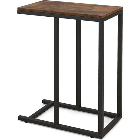 Tavolino a forma di C per divano e letto, Tavolino da soggiorno altezza 64cm con struttura in metallo Marrone Rustico (1/4)