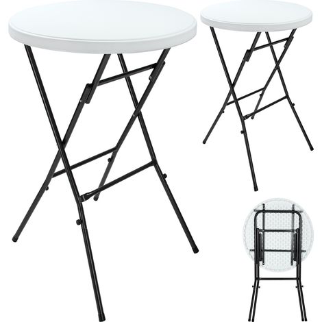 CASARIA® 2x 70cm Round Foldable Bar Table  110cm High  Weatherproof Water Repellent Folding Bistro Table  Sturdy Metal Camping Table  Outdoor Garden Party Event BBQ Table  Black & White (1/5)