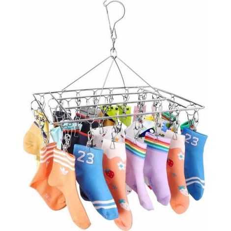 Chaussette, Étendoir à Linge à Suspendre avec 36 Pinces en Acier Inoxydable à l’épreuve du Vent pour Chaussettes (1/4)