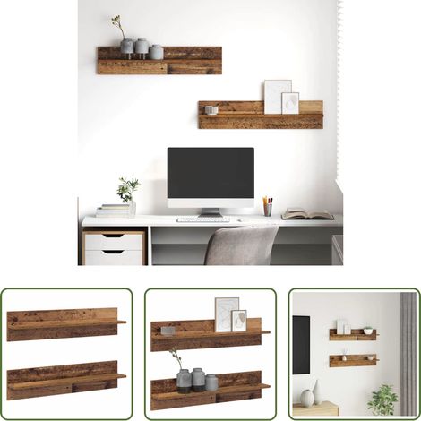 Étagère bois - Étagère Murale avec étagère 2 pcs Bois Ancien 80 x 11,5 x 18 cm (1/5)
