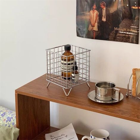 Metall-Aufbewahrungskorb, 13,5 cm breit, für Büro, Zuhause, Schlafzimmer, tragbar, silberfarben (1/5)