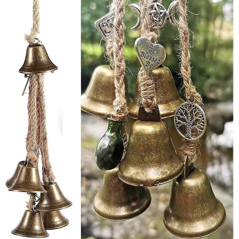 Carillon éolien en métal en forme de cloche de sorcière (48 mm), décoration suspendue, clochette de porte protectrice pour porche, maison, jardin et fenêtre. (1/5)