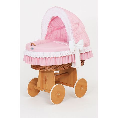 Moisés de mimbre Bellamy con capota plegable - Ropa de cama natural y rosa (1/5)