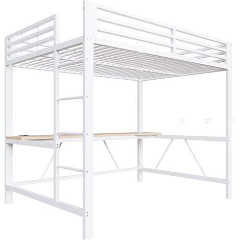 Letto a soppalco gaming in metallo 140 x 200 cm bianco con scrivania, LED e USB (1/5)