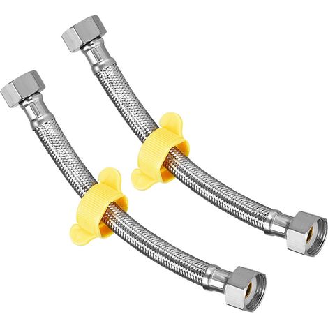 Raccord De Tuyau D'alimentation Pour Robinet (200mm/8") 2Pcs, 304 Acier Inoxydable G1/2 Femelle à G1/2 Femelle Raccord De Tuyau D'alimentation D'eau - pour Cuisine Salle De Bain (1/5)