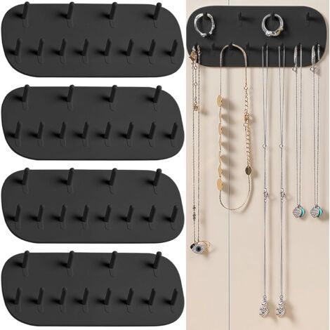 Colliers Crochets,4 Pièces Organisateur de bijoux Boîte à bijoux avec 12 trous Crochet mural réutilisable Pour ranger les bijoux Convient pour les boucles d'oreilles les colliers (noir) (1/5)