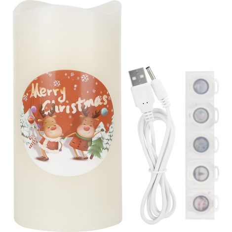 veilleuse-Lampe de bougie LED - Projecteur lumineux décoratif pour fêtes et ambiance - 6 motifs inclus (Elk, Chrysanthemum, Unicorn, Castle, Christmas Tree, Snowman) - ABS et Paraffin - Diamètre 7.5cm (1/5)