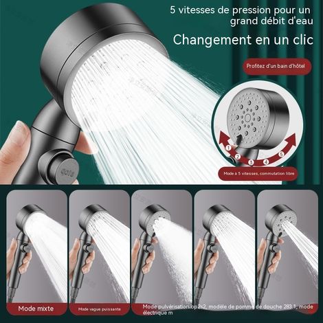 Douchette haute pression surpressée pour salle de bain et chauffe eau, pommeau de douche puissant avec flexible, embout de douche à effet pluie pour maison (1/3)