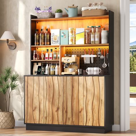 Bloc multiprise et LED pour un espace ordonné : vaisselier buffet haut pour cuisine et salle à manger 120 cm (1/5)