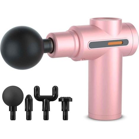 Pistolet de massage fascial léger (rose), 6 vitesses, 4 têtes de massage, portable, idéal pour la relaxation musculaire, rose-AquaForge