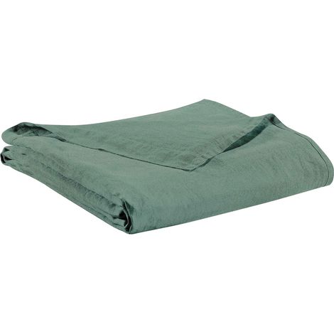 VIVARAISE - Drap plat ZEFF en lin 100% - Vert de gris - Réversible - Taille 240 x 300 cm (1/3)