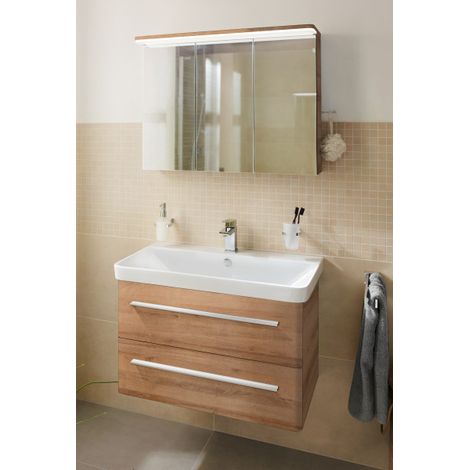 Lanzet K8 Badmöbel Set 3-teilig, 80cm, Hellbraun, mit Spiegelschrank-06383145 (1/5)