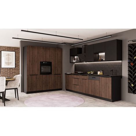 Küche MONZA + SIENA LOFT - 280 + 180 cm Küchenzeile Küchenblock Einbauküche Nussbaum Okapi matt + Schwarz matt (1/5)