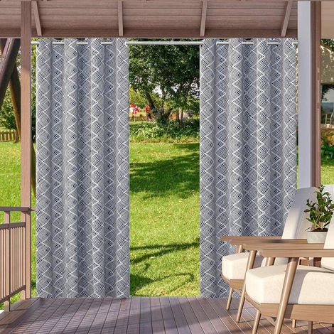 Rideau de porte occultant et imperméable à l'eau, pour jardin, terrasse, tonnelle, occultation de la lumière du soleil, intérieur ou extérieur avec œillets pour porte coulissante, 2 panneaux (lignes (1/5)