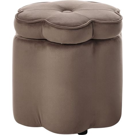 Kinderhocker mit Stauraum FLOWER Samtstoff Dunkelbraun Blume (1/5)
