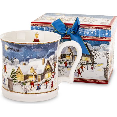 Tazza natalizia in confezione regalo, in porcellana, 9,5x13x10