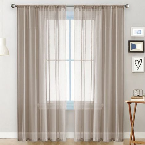 1 pièce Rideau Tulle Poche à tige 140x260cm Polyester Moka Semi-ombrant pour Salon Chambre (1/5)