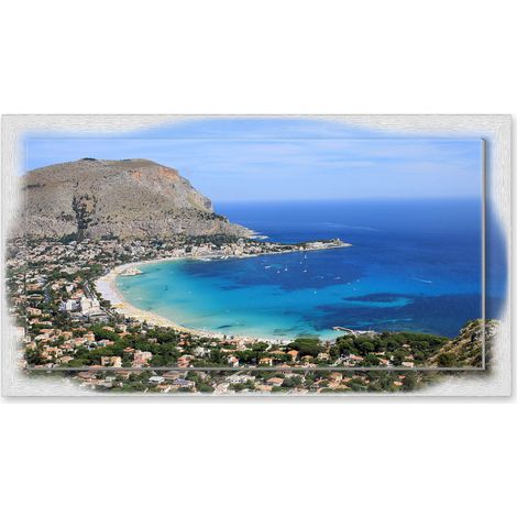 Lupia - Quadro moderno su Tela con Cornice stampata NEWEXT 75x135 cm, paesaggi localismi italiani, per casa soggiorno capezzale camera da letto hotel ufficio, PALERMO PANORAMA GOLFO (1/4)
