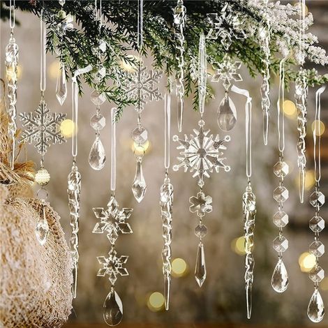 40 Acryl-Schneeflocken & Eiszapfen – Kristall-Deko für Weihnachtsbaum und winterliche Festdekoration (1/5)
