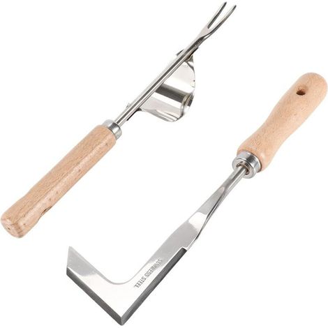 2pcs Désherbeur Manuel,Outil de Désherbage en Acier Inoxydable,Weeder de Jardin,Fourche de Jardinage,Désherbeur à Racines,avec Manche Ergonomique en Bois Naturel,pour Désherber Votre Jardin,Creuser (1/4)