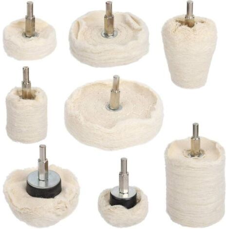 Roue de polissage pour perceuse, 8 pcs Tampon de polissage en coton pour métal (aluminium/acier inoxydable/chrome/alliage/laiton) bois plastique verre céramique (1/5)