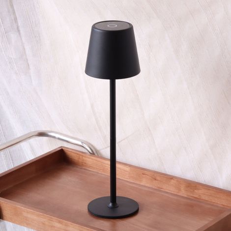 DILUMEN Tischlampe Dimmbar Kabellos,Wiederaufladbar Akku Tischleuchte mit Touch Control,Metall LED Akku Tischlampe mit USB-C,Wasserdichte Tischleuchte für Terrassen,Restaurants,Schwarz,1 Stück (1/5)