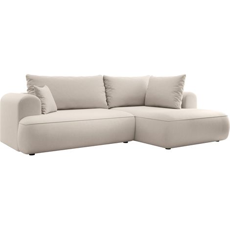 Selsey Ovo – Ecksofa mit Schlaffunktion, Ottomane rechts, Samt Hellbeige