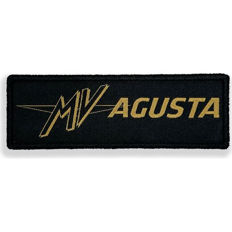Patch Toppa Ricamata Scritta per MV Agusta, Ricamo Alta Definizione, Termoadesiva, Made in Italy, Licenza Ufficiale, Nero Oro, 100 mm (1/5)