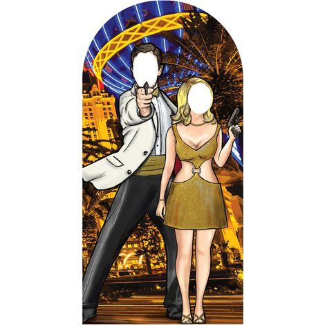 Figurine en carton passe tête couple agent secret thème James bond avec pistolets - 193 cm (1/4)