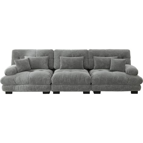 CHICFURN Divano angolare modulare 3 posti 313x77x81 cm ciniglia grigia profondo (1/5)