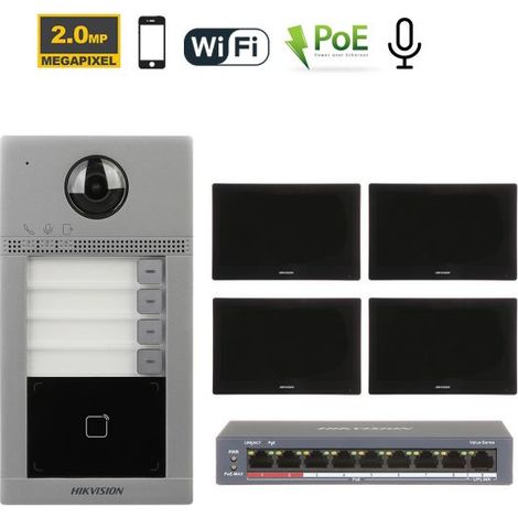Hikvision Videocitofono senza fili Wi-Fi IP + Posto esterno DS-KV8113-WME1 + Monitor 10" DS-KH8520-WTE1 + Switch DS-3E0106HP-E Nr.04 Monitor