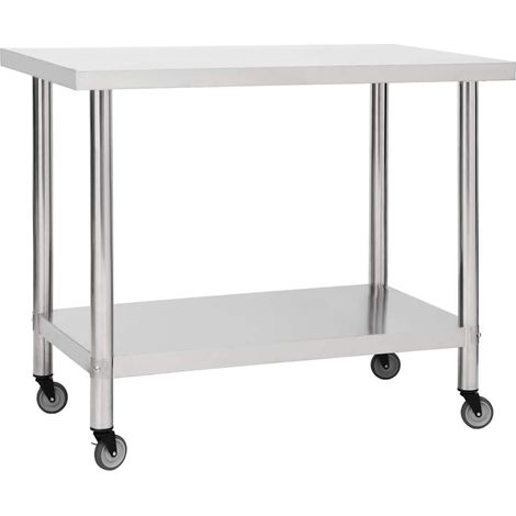 Table de travail de cuisine avec roues-Plan de travail de cuisine-Îlot de cuisine 100x60x85 cm Inox (1/5)