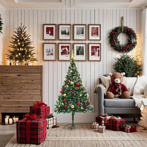 vidaXL Árbol de Navidad artificial con luces y bolas verde 150 cm (1/2)
