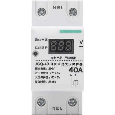 Protecteur de surtension et sous-tension 40A 230V rail DIN, dispositif de protection à réarmement automatique avec affichage indicateur rond. (1/5)