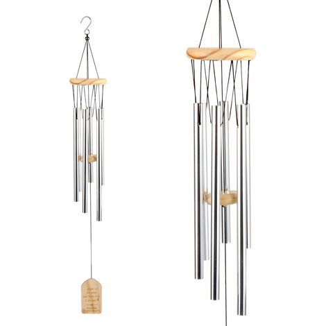 Windspiel – 6 Aluminiumröhren – Beruhigende Melodie – Dekoration für Garten, Terrasse und Balkon – Silber – 65 cm (1/5)